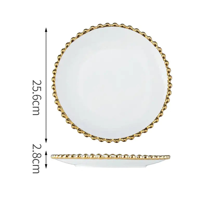 Nordic Gold Bead Ceramic Dinner Plates - The Snow Owls