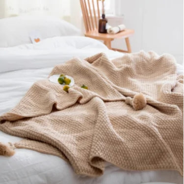 Nordic Fringed Knit Wool Blanket - The Snow Owls