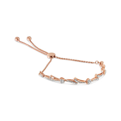 .925 Sterling Silver Diamond Accent Heart and Wave Link Bolo Bracelet (I-J Color, I2-I3 Clarity) - 6" to 9" Adjustable - The Snow Owls