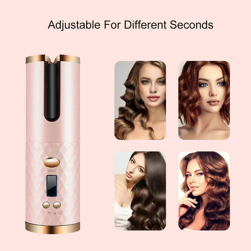 Hair Curler LCD Cordless Auto Rotating Waver Curling Iron Ceramic Wireless USA - The Snow Owls