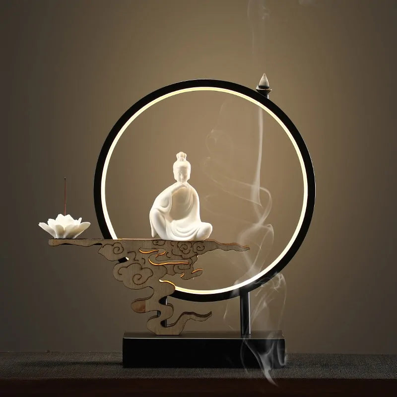 Ceramic Backflow Incense Burner Round Light - The Snow Owls