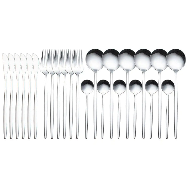 24pcs Gold Stainless Steel Cutlery Set - The Snow Owls