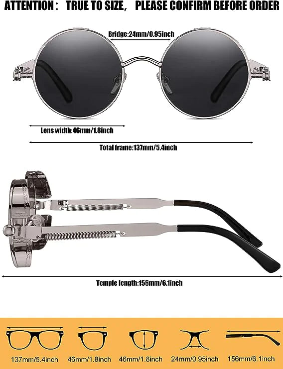 Retro Round Polarized Sunglasses Men Women Vintage Gothic Steampunk Glasses