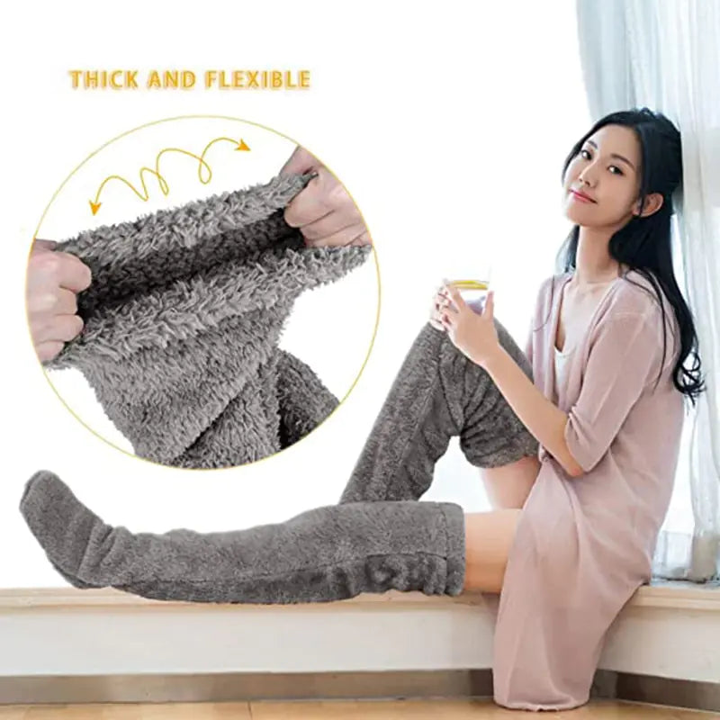 Over Knee High Fuzzy Long Socks - The Snow Owls