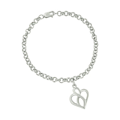 .925 Sterling Silver Open Heart with Center Vertical Infinity Chain Charm Bracelet - Size 7" - The Snow Owls