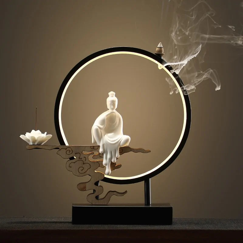 Ceramic Backflow Incense Burner Round Light - The Snow Owls