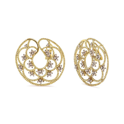 14K Yellow Gold 4 7/8 Cttw Fancy Colored Diamond Sun and Stars Open Hoop Earrings (Fancy Color, I1-I2 Clarity)