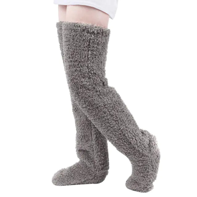 Over Knee High Fuzzy Long Socks - The Snow Owls