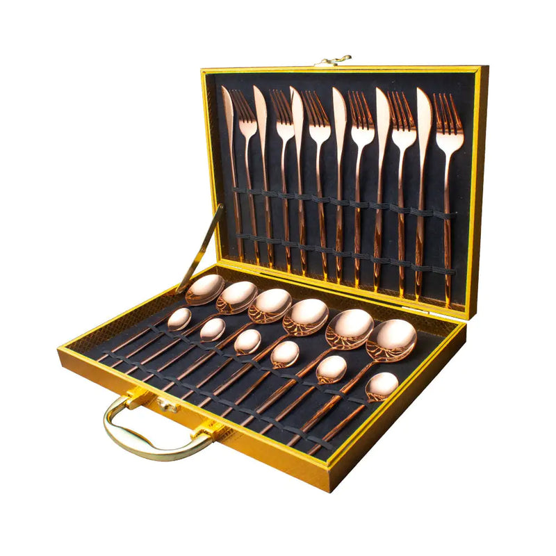 24pcs Gold Stainless Steel Cutlery Set - The Snow Owls
