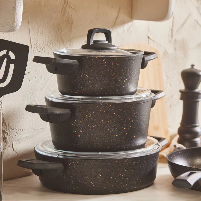 Karaca Biogranit V2 13 Piece Cookware Set Black Gold - The Snow Owls