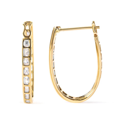 10K Yellow Gold 1.00 Cttw Round and Baguette-Cut Diamond U-Hoop Earrings (H-I Color, SI2-I1 Clarity) - The Snow Owls
