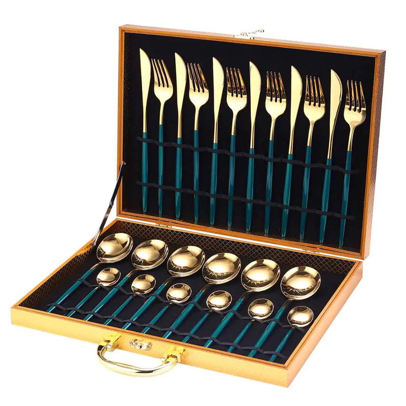 24pcs Gold Stainless Steel Cutlery Set - The Snow Owls