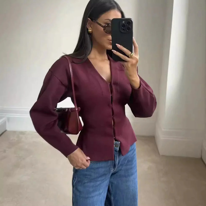 V-Neck Knitted Sweater Set - The Snow Owls