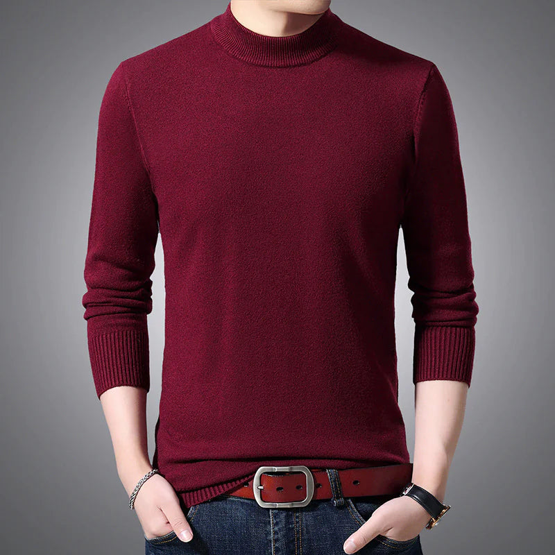 Men's Thick Knit Half-High Collar Pullover Sweater