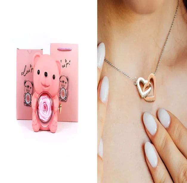 Eternal Rose Teddy Bear Jewelry Box & Necklace