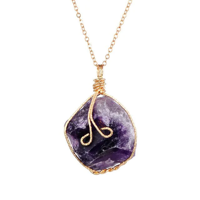 Natural Gemstone Necklace Chakra Stone Pendant Energy Healing Crystal with Chain - The Snow Owls