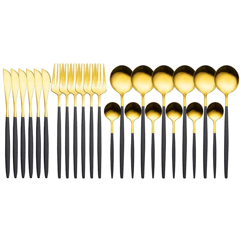 24pcs Gold Stainless Steel Cutlery Set - The Snow Owls