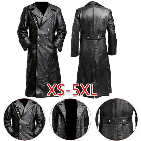 Black Leather Trench Coat - The Snow Owls