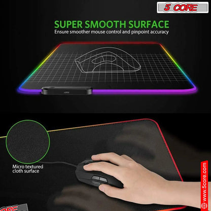 5Core RGB Mouse Pad  12 Light Modes High-Performance Soft Padded Large Gaming Keyboard Mouse Mat