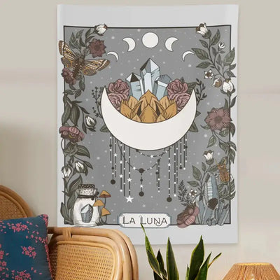 La Luna Tapestry Wall Hanging Moon Phase Tarot Card - The Snow Owls
