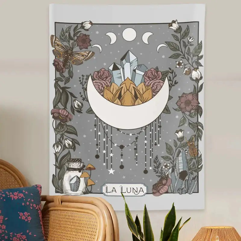 La Luna Tapestry Wall Hanging Moon Phase Tarot Card - The Snow Owls