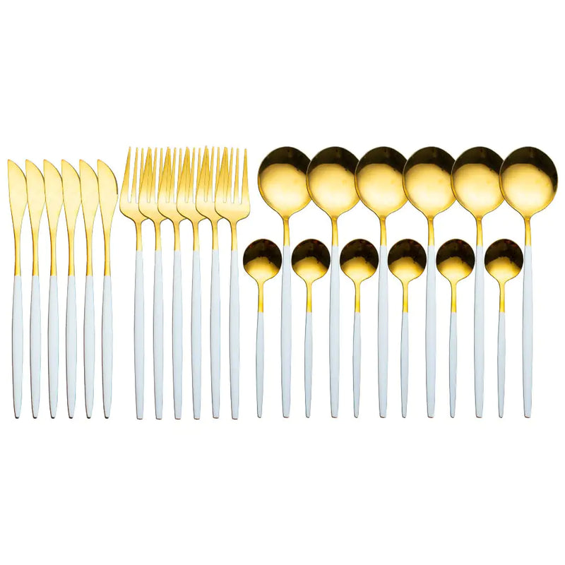 24pcs Gold Stainless Steel Cutlery Set - The Snow Owls