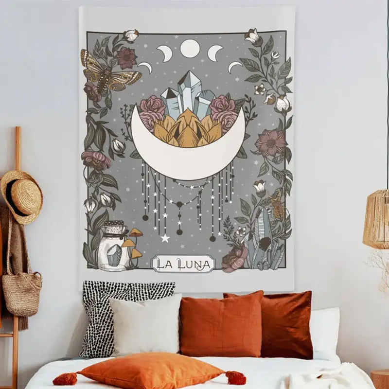 La Luna Tapestry Wall Hanging Moon Phase Tarot Card - The Snow Owls