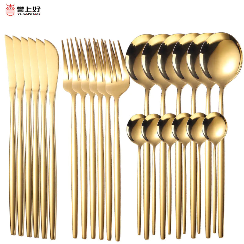 24pcs Gold Stainless Steel Cutlery Set - The Snow Owls