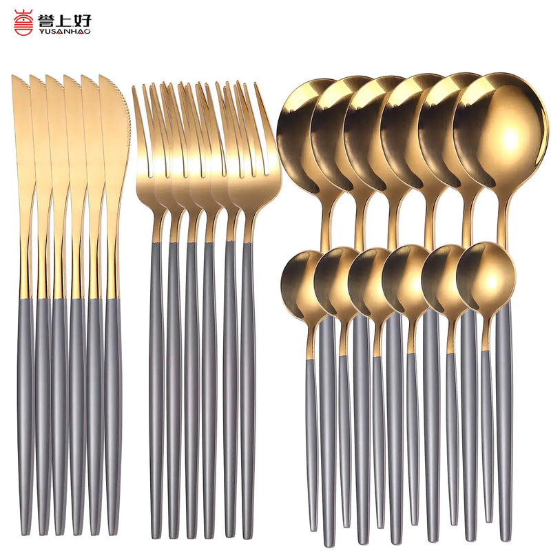 24pcs Gold Stainless Steel Cutlery Set - The Snow Owls