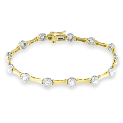 10K Yellow Gold Flashed .925 Sterling Silver 1.0 Cttw Miracle Set Round-Cut Diamond Bezel Style Link Bracelet (I-J Color, I1-I2 Clarity) - 7" - The Snow Owls