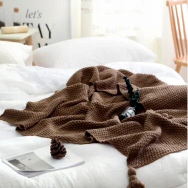 Nordic Fringed Knit Wool Blanket - The Snow Owls