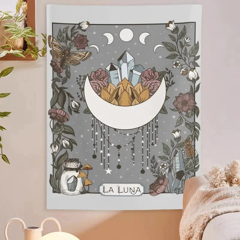 La Luna Tapestry Wall Hanging Moon Phase Tarot Card - The Snow Owls