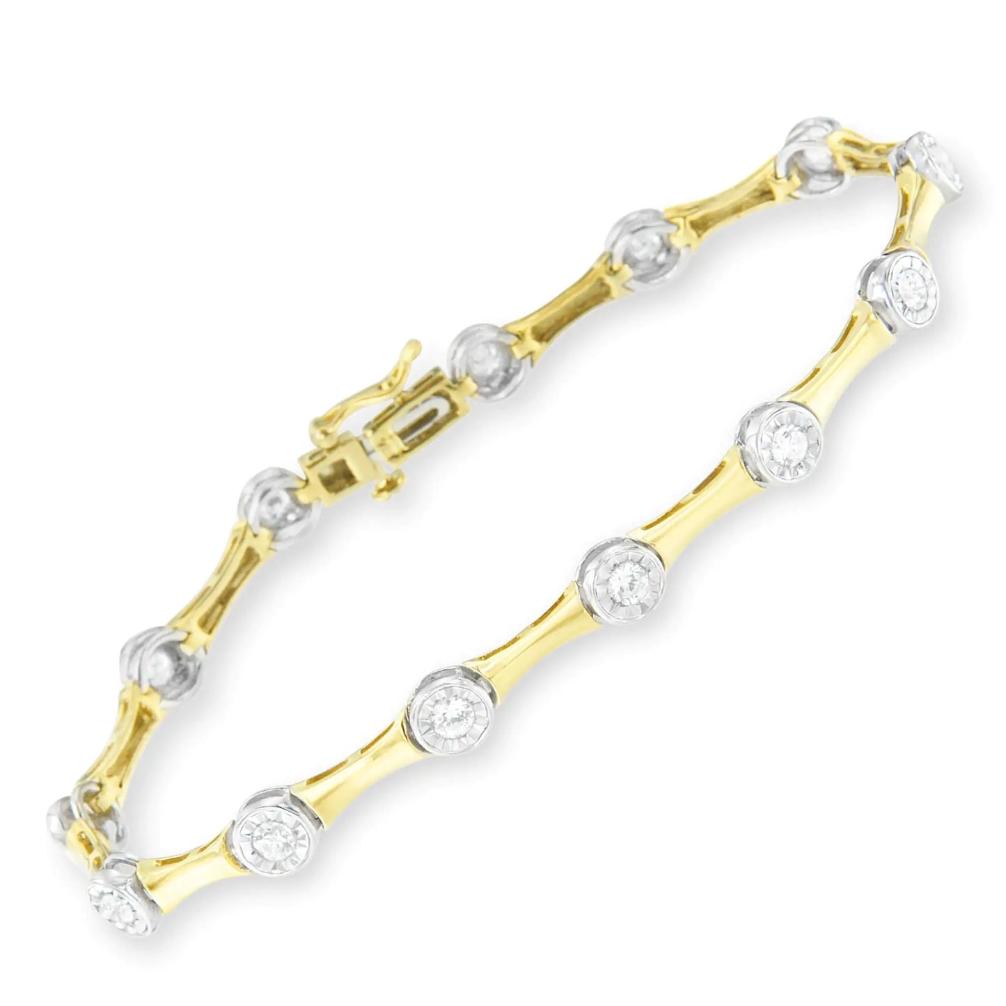 10K Yellow Gold Flashed .925 Sterling Silver 1.0 Cttw Miracle Set Round-Cut Diamond Bezel Style Link Bracelet (I-J Color, I1-I2 Clarity) - 7"