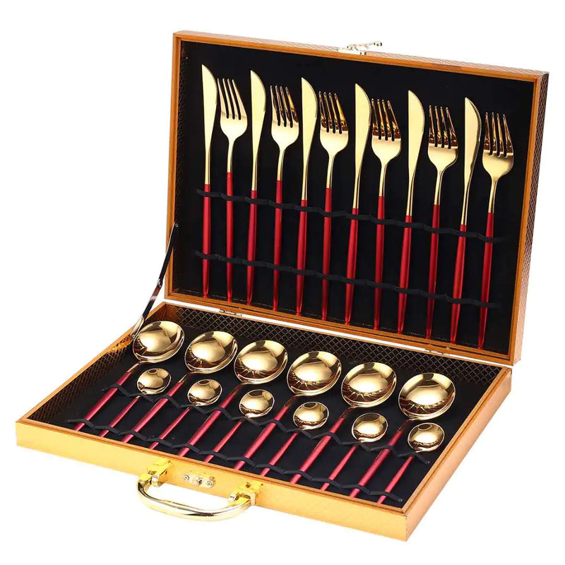 24pcs Gold Stainless Steel Cutlery Set - The Snow Owls