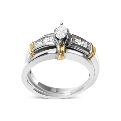 14K Yellow and White Gold 1/3 Cttw Marquise Diamond Cocktail Engagement Ring Set (H-I Color, SI1-SI2 Clarity) - The Snow Owls