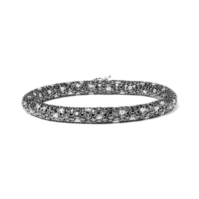 18K White Gold 20.0 Cttw Black and White Pave Set Diamond Eternity Snake Skin Style Tennis Bracelet (Black and G-H Color, SI1-SI2 Clarity) - Size 7" - The Snow Owls