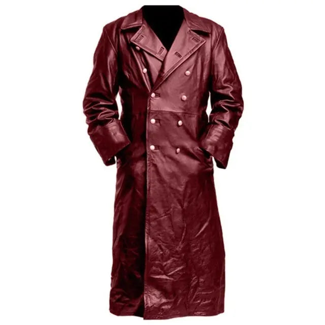 Black Leather Trench Coat - The Snow Owls