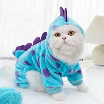 1PC Pet Clothing Dog Cat Autumn and Winter Thickened Warm Blue Dinosaur Hooded Coat For Small Medium Dogs - The Snow Owls