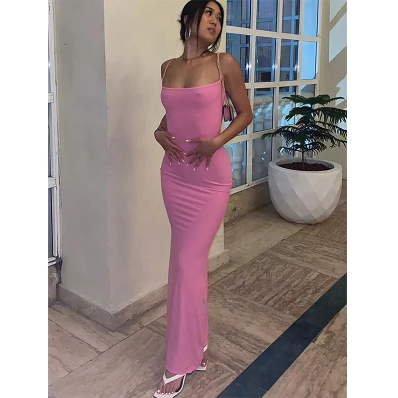 Satin Slip Backless Maxi Dress - The Snow Owls