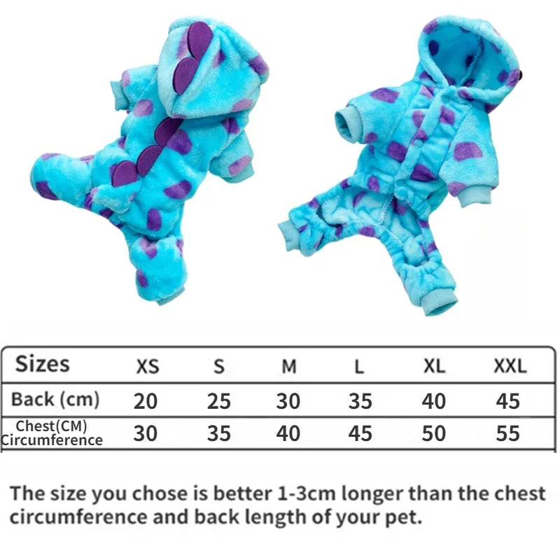1PC Pet Clothing Dog Cat Autumn and Winter Thickened Warm Blue Dinosaur Hooded Coat For Small Medium Dogs - The Snow Owls