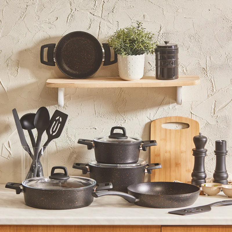 Karaca Biogranit V2 13 Piece Cookware Set Black Gold - The Snow Owls