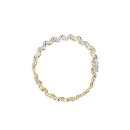 10K Yellow Gold 2.00 Cttw Round-Cut and Baguette-Cut Diamond Floral Design Swirl Link 7" Bracelet (I-J Color, I1-I2 Clarity)