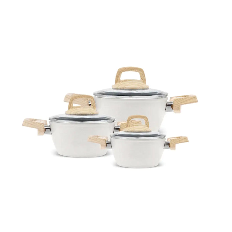 Karaca Swiss Crystal 6 Pieces Midi Pan and Cookware Set - Creamy - The Snow Owls