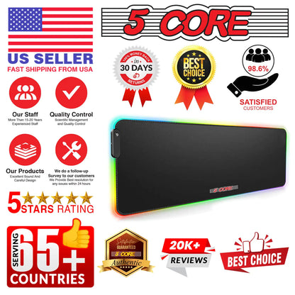 5Core RGB Mouse Pad  12 Light Modes High-Performance Soft Padded Large Gaming Keyboard Mouse Mat