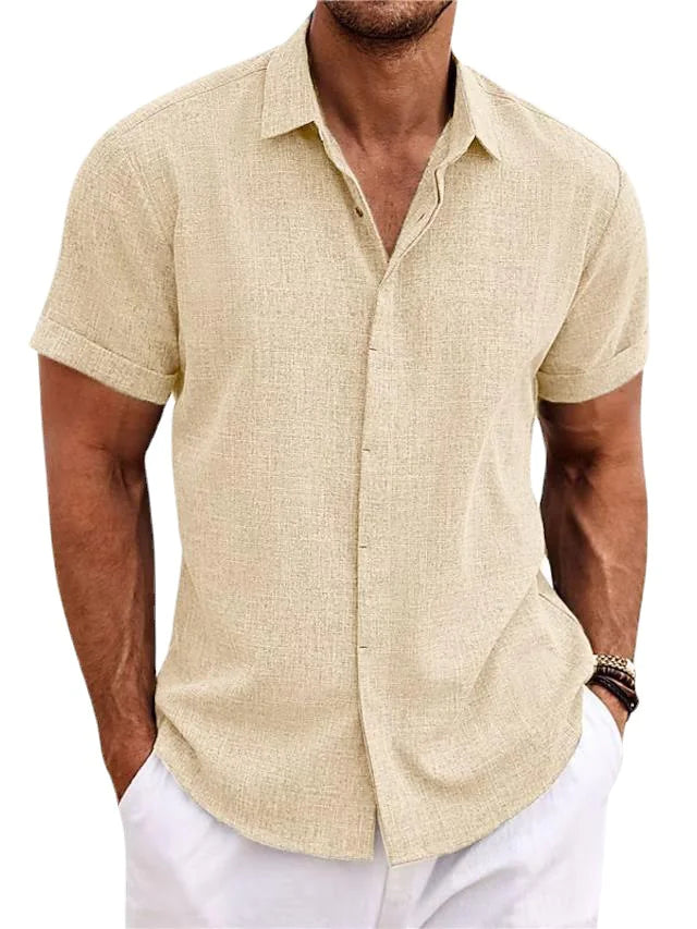 V-Neck Cotton Linen Shirt