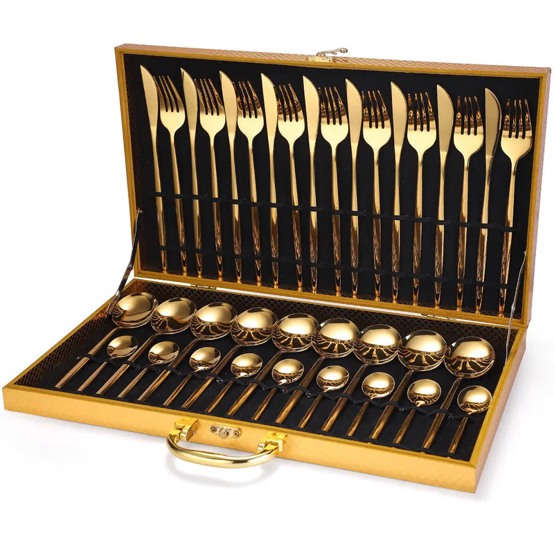 24pcs Gold Stainless Steel Cutlery Set - The Snow Owls