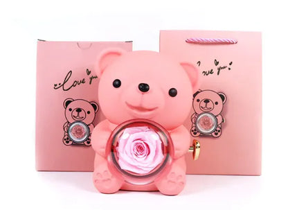 Eternal Rose Teddy Bear Jewelry Box & Necklace