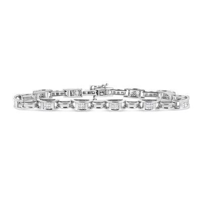 14K White Gold 1.0 Cttw Invisible Set Princess Diamond Alternating Link Tennis Bracelet (I-J Color, I1-I2 Clarity) - 7.25" - The Snow Owls