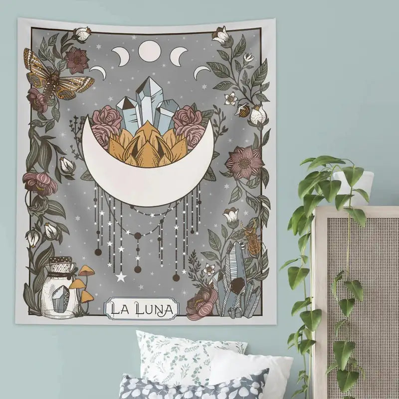 La Luna Tapestry Wall Hanging Moon Phase Tarot Card - The Snow Owls