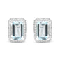 18K White Gold 3/4 Cttw Round Diamond and 13x9mm Emerald Cut Blue Aquamarine Gemstone Halo Omega Stud Earrings (G-H Color, SI1-SI2 Clarity)